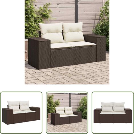 Divano da esterno -  Divano da Giardino a 2 Posti con Cuscini in Polyrattan Marrone