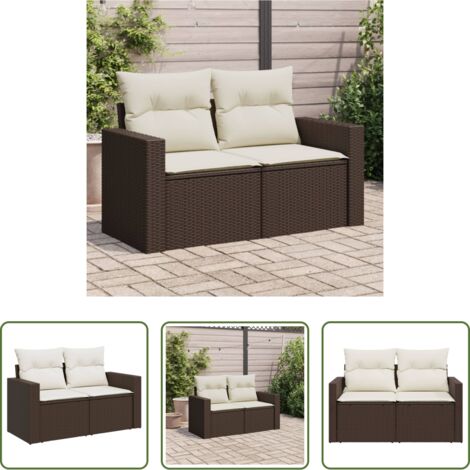Divano da esterno -  Divano da Giardino a 2 Posti con Cuscini in Polyrattan Marrone