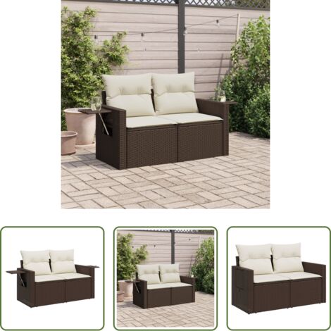 Divano da esterno -  Divano da Giardino a 2 Posti con Cuscini in Polyrattan Marrone