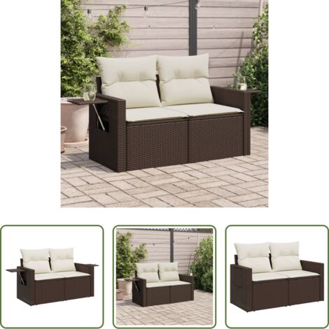 Divano da esterno -  Divano da Giardino a 2 Posti con Cuscini in Polyrattan Marrone