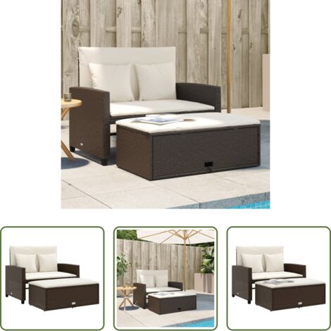 Divano da esterno -  Divano da Giardino a 2 Posti con Cuscini in Polyrattan Marrone