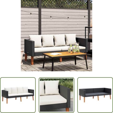 Divano da esterno -  Divano da Giardino a 2 Posti con Cuscini in Polyrattan Nero
