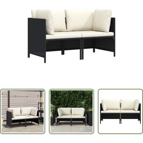Divano da esterno -  Divano da Giardino a 2 Posti con Cuscini Nero in Polyrattan