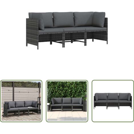 Divano da esterno -  Divano da Giardino a 3 Posti con Cuscini in Polyrattan Grigio