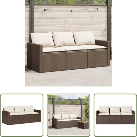 Divano da esterno -  Divano da Giardino a 3 Posti con Cuscini in Polyrattan Marrone
