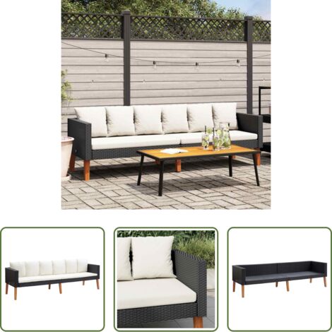 Divano da esterno -  Divano da Giardino a 3 Posti con Cuscini in Polyrattan Nero