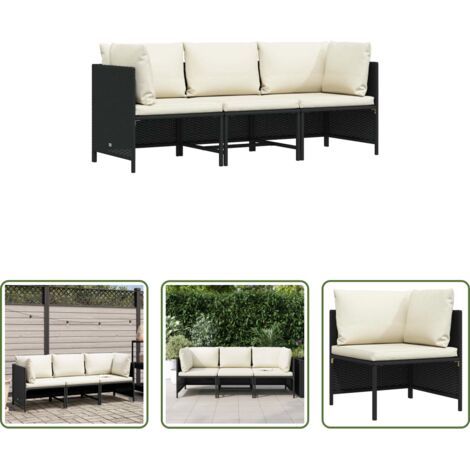 Divano da esterno -  Divano da Giardino a 3 Posti con Cuscini in Polyrattan Nero