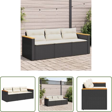 Divano da esterno -  Divano da Giardino a 3 Posti con Cuscini Nero in Polyrattan