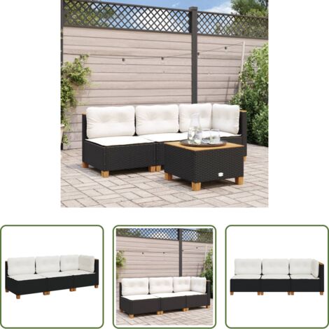 Divano da esterno -  Divano da Giardino a 3 Posti con Cuscini Nero in Polyrattan