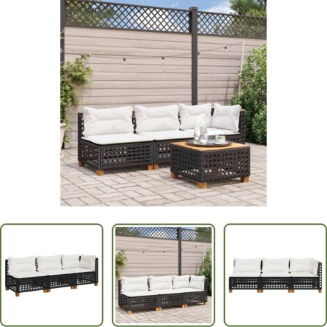 Divano da esterno -  Divano da Giardino a 3 Posti con Cuscini Nero in Polyrattan