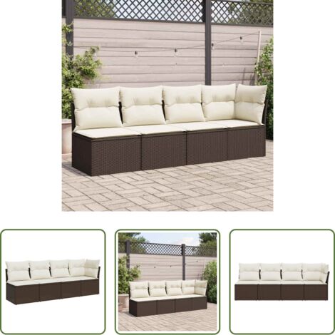 Divano da esterno -  Divano da Giardino a 4 Posti con Cuscini in Polyrattan Marrone