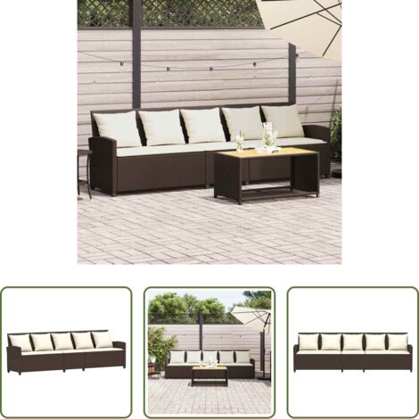 Divano da esterno -  Divano da Giardino a 5 Posti con Cuscini in Polyrattan Marrone