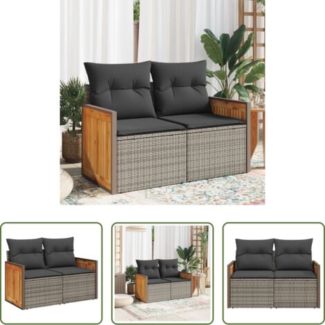 Divano da esterno -  Divano da Giardino con Cuscini 2 Posti Grigio in Polyrattan