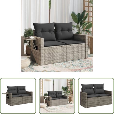 Divano da esterno -  Divano da Giardino con Cuscini 2 Posti Grigio in Polyrattan