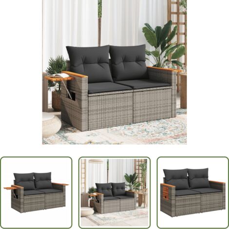 Divano da esterno -  Divano da Giardino con Cuscini 2 Posti Grigio in Polyrattan