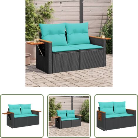 Divano da esterno -  Divano da giardino con cuscini 2 posti nero in polyrattan