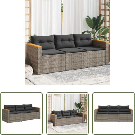Divano da esterno -  Divano da Giardino con Cuscini 3 Posti Grigio in Polyrattan