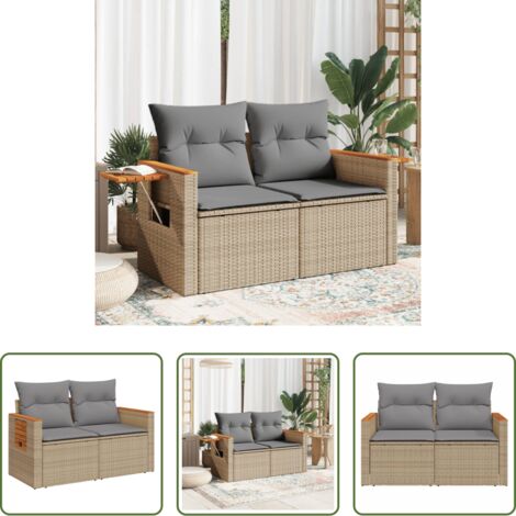 Divano da esterno -  Divano da Giardino con Cuscini a 2 Posti Beige in Polyrattan