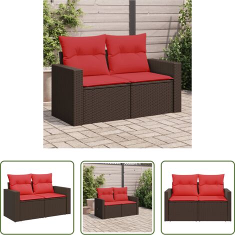 Divano da esterno -  Divano da giardino con cuscini a 2 posti marrone in polyrattan