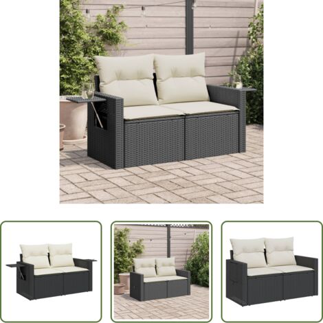 Divano da esterno -  Divano da Giardino con Cuscini a 2 Posti Nero in Polyrattan