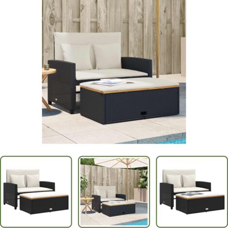 Divano da esterno -  Divano Giardino con Cuscini 2 Posti Nero Polyrattan e Acacia