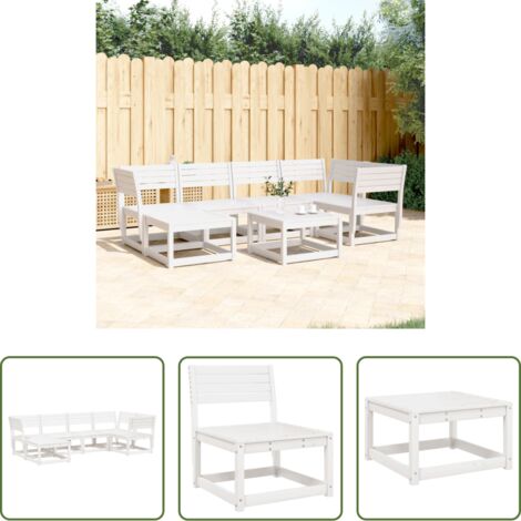 Divano da esterno -  Set Divani da Giardino 6 pz Bianco in Legno Massello di Pino