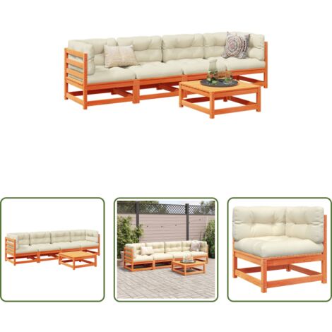 Divano da esterno -  Set Divani Giardino 5pz con Cuscini Marrone Cera Massello Pino