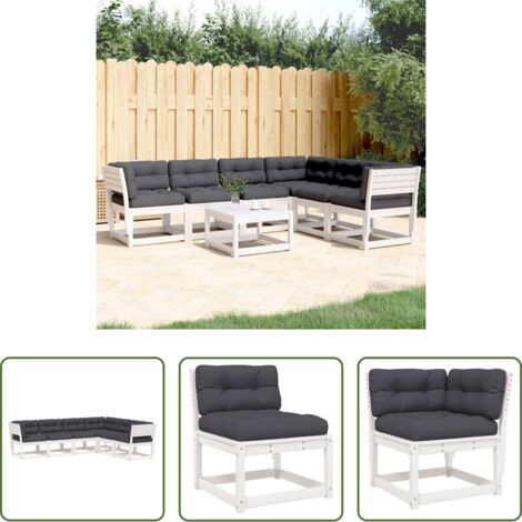 Divano da esterno -  Set Divani Giardino 6pz con Cuscini Bianco Legno Massello Pino