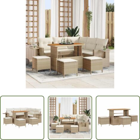 Divano da esterno -  Set Divano da Giardino 10 pcs Beige e Crema polyrattan