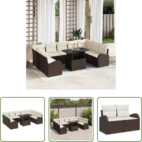 Divano da esterno -  Set Divano da Giardino 10 pcs Marrone e Crema polyrattan
