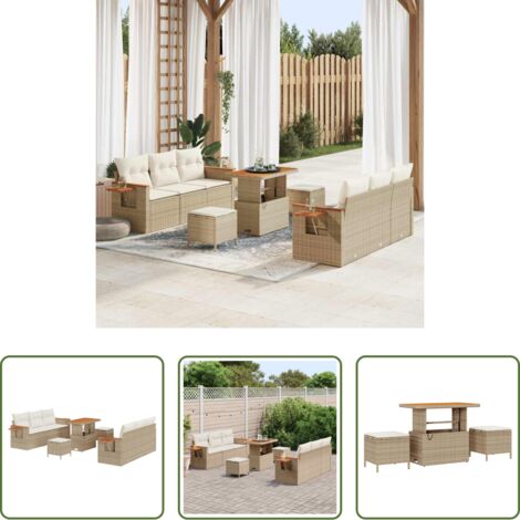 Divano da esterno -  Set Divano da Giardino 11 pcs Beige e Crema polyrattan