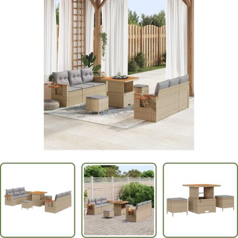 Divano da esterno -  Set Divano da Giardino 11 pcs Beige e Grigio Chiaro polyrattan