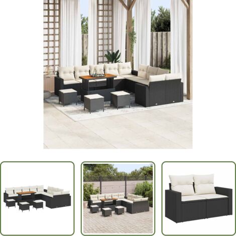 Divano da esterno -  Set Divano da Giardino 18 pcs Nero e Crema polyrattan