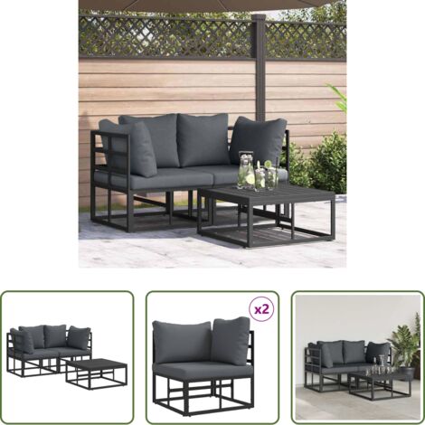 Divano da esterno -  Set Divano da Giardino 3 pcs Nero Metallo
