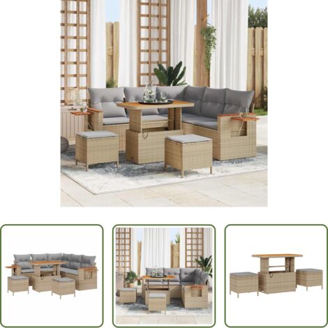 Divano da esterno -  Set Divano da Giardino 9 pcs Beige e Grigio Chiaro polyrattan