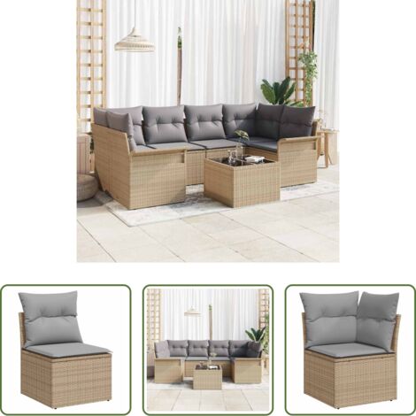 Divano da esterno -  Set Divano da Giardino con cuscino 7 pcs Beige e grigio