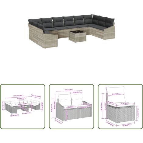 Divano da esterno -  Set Divano da Giardino Grigio chiaro polyrattan