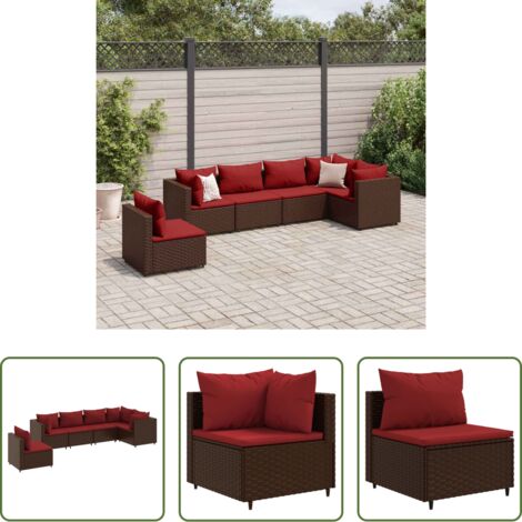 Divano da esterno -  Set Mobili da Giardino 6pz con Cuscini in Polyrattan Marrone