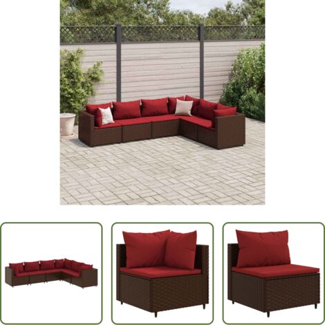 Divano da esterno -  Set Mobili da Giardino 6pz con Cuscini in Polyrattan Marrone