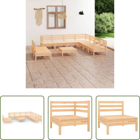 Divano da esterno -  Set Salotto da Giardino 10 pz in Legno Massello di Pino