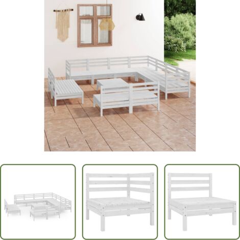 Divano da esterno - Set Salotto da Giardino 12 pz in Legno Massello di Pino Bianco