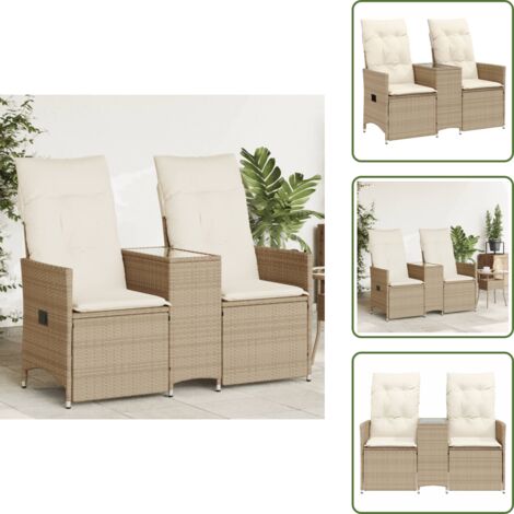 Divano da esterno - vidaXL Divano Giardino Reclinabile 2 Posti Tavolino Beige Polyrattan -