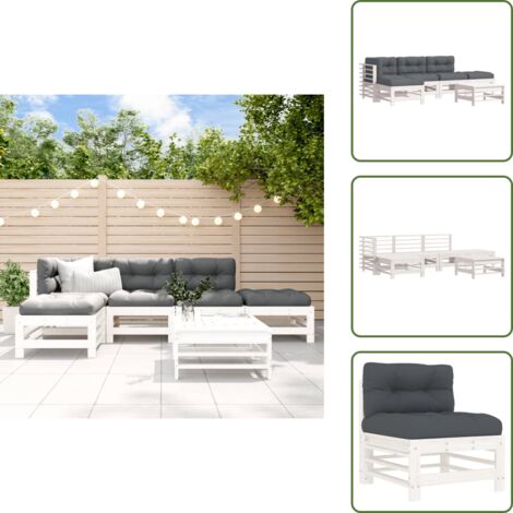 Divano da esterno - vidaXL Set Divani da Giardino 6pz con Cuscini in Legno Massello Bianco - Divano modulare