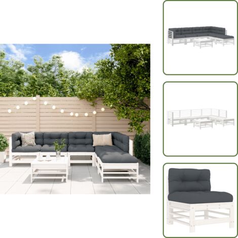 Divano da esterno - vidaXL Set Divani da Giardino 7pz con Cuscini in Legno Massello Bianco - Divano in pino