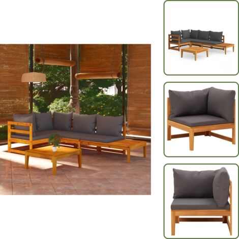 Divano da esterno - vidaXL Set Divani Giardino 4 pz con Cuscini Grigio Scuro Legno Acacia - Divano angolare