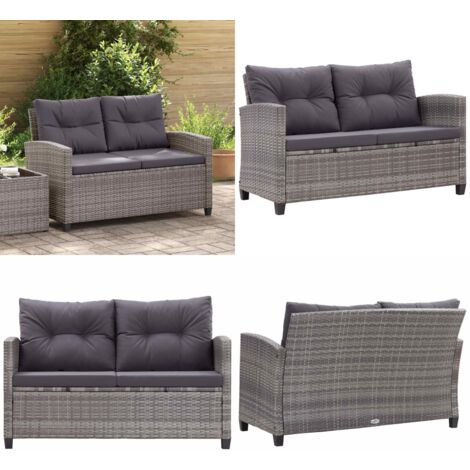 Divano da Giardino 2 Posti con Cuscini Grigio 124 cm Polyrattan - Divano da balcone - Divano da patio