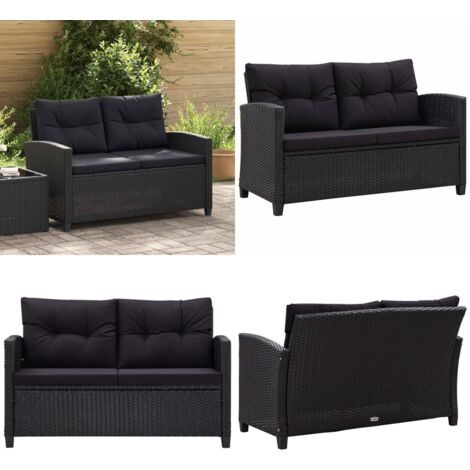 Divano da Giardino 2 Posti con Cuscini Nero 124 cm Polyrattan - Divano da patio - Divano da balcone