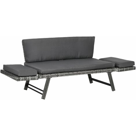 Divano da Giardino 2 Posti con Imbottitura e Braccioli Ribaltabili 129x63x67 cm in Rattan Grigio