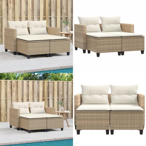 Divano da Giardino 2 Posti con Sgabelli Beige in Polyrattan - Sgabello da giardino - Rattan PE