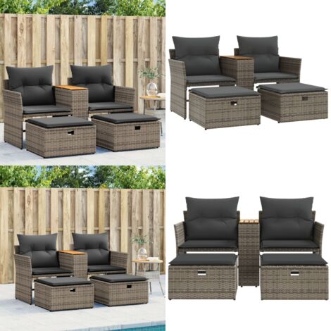 Divano da Giardino 2 Posti con Sgabelli Grigio in Polyrattan - Sgabelli da giardino - Rattan PE